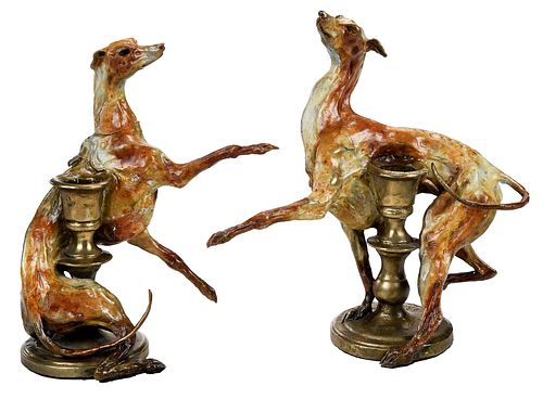 A PAIR OF WHIPPET BRONZE