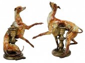 A PAIR OF WHIPPET BRONZE CANDL