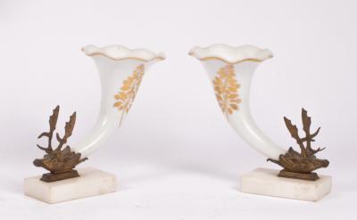 A pair of white glass