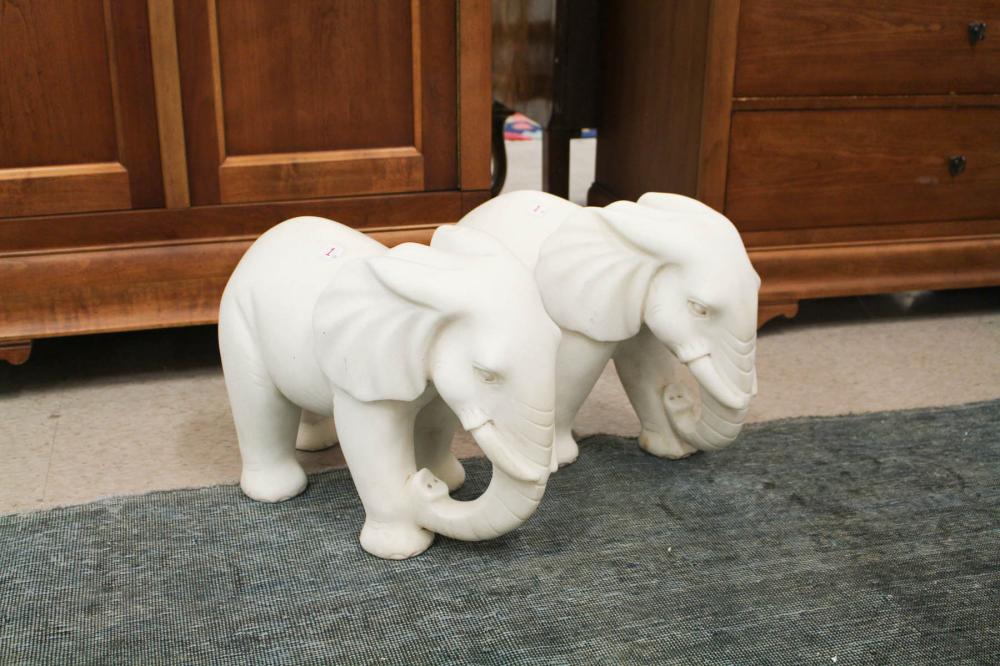 A PAIR OF WHITE MARBLE ELEPHANT
