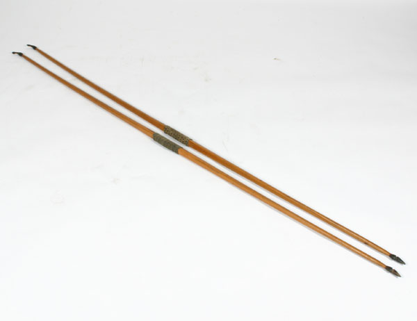 A pair of wooden hunting bows