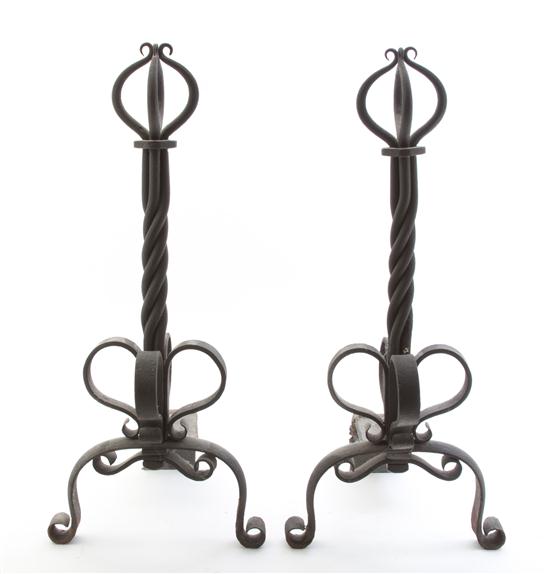 * A Pair of Wrought Iron Andirons