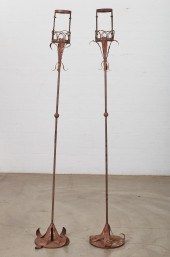 A PAIR OF WROUGHT IRON AND TOL
