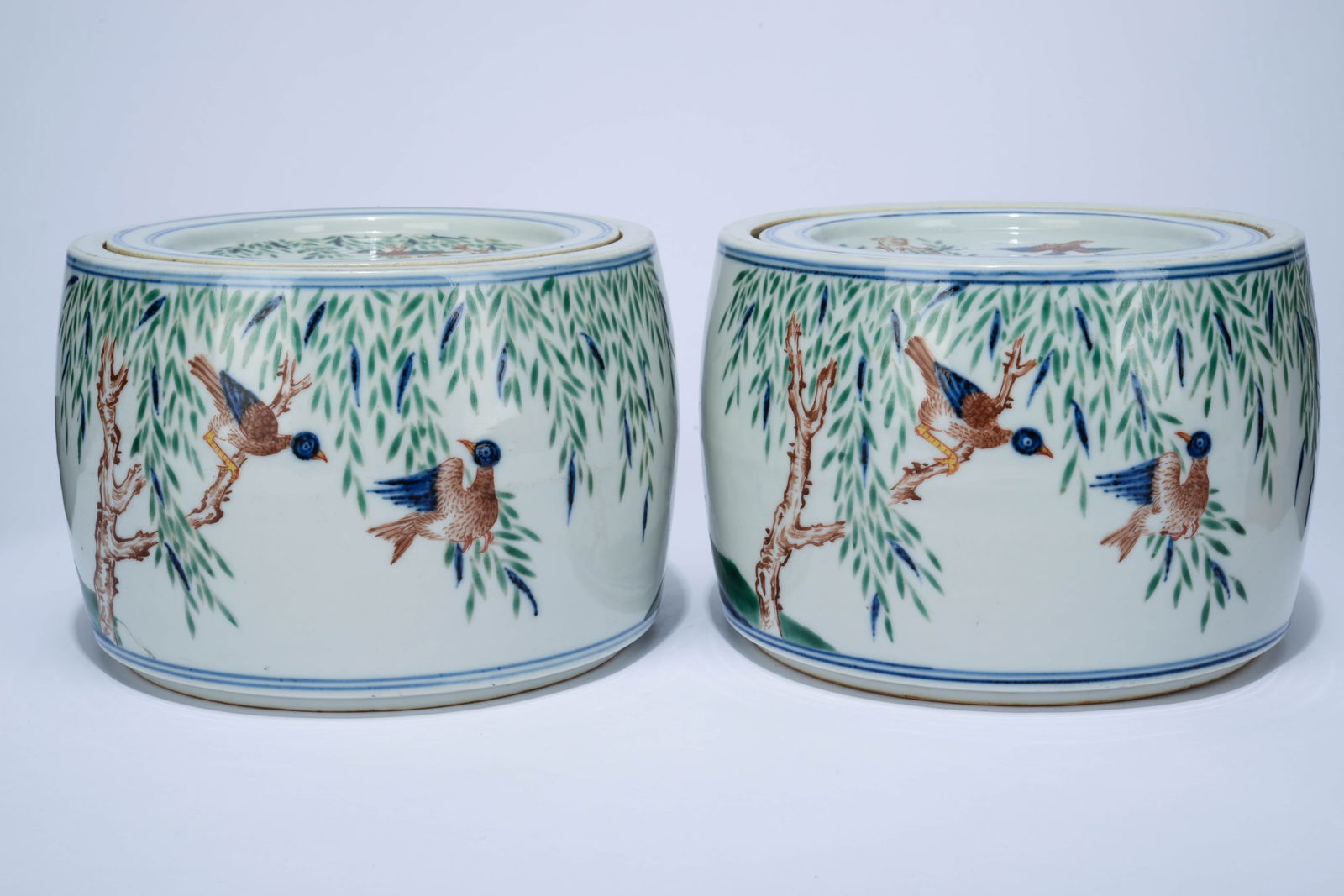 A PAIR OF WUCAI 'REED GOOSE'