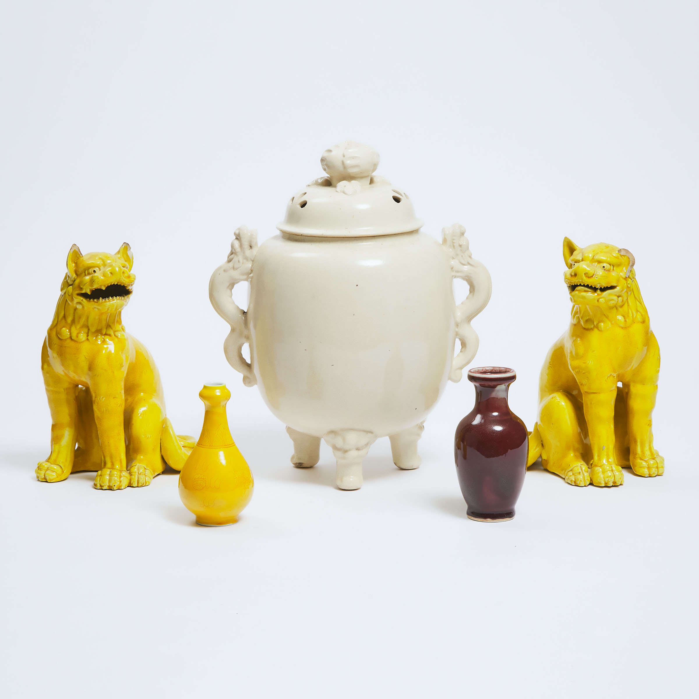 A Pair of Yellow Crackled-Glaze