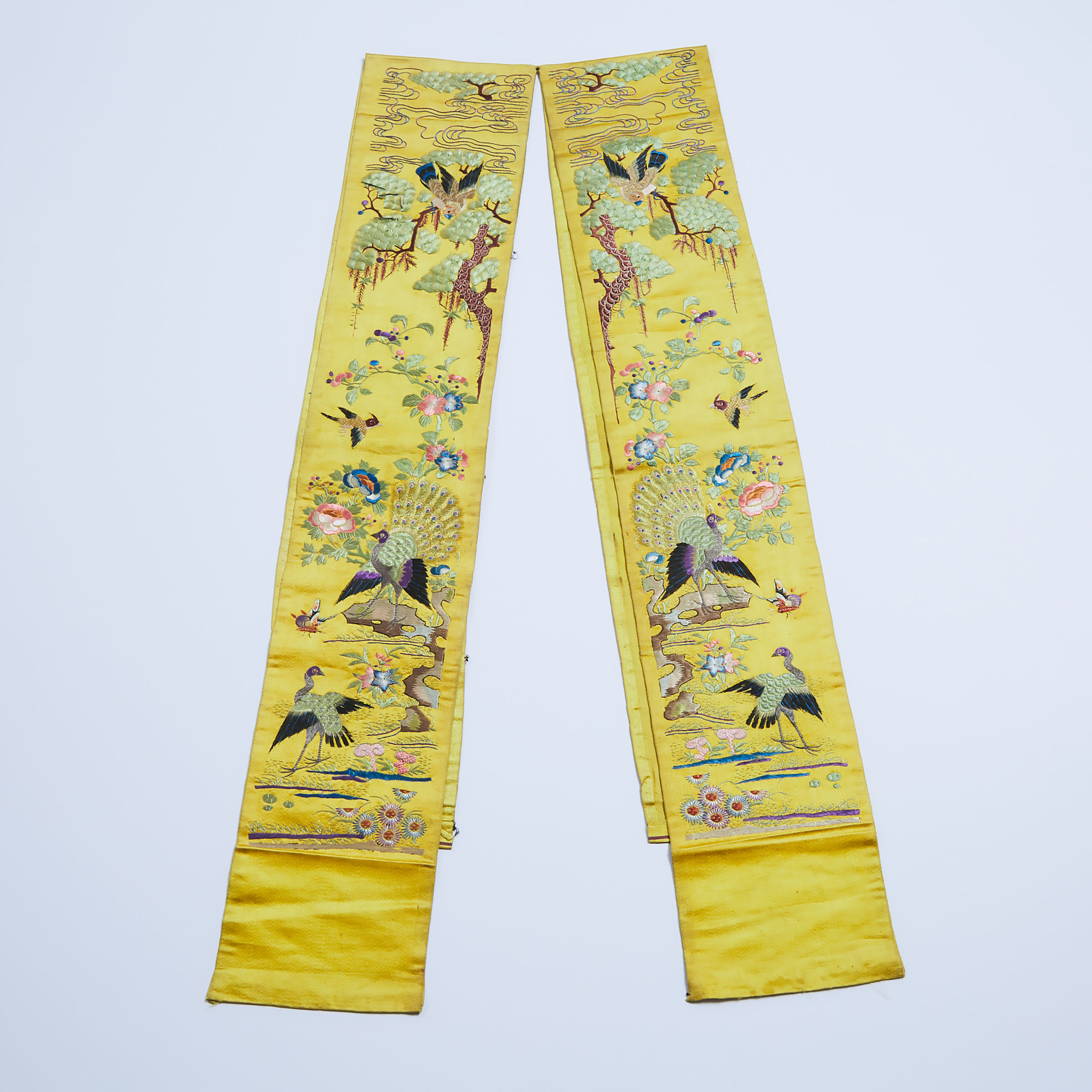 A Pair of Yellow-Ground Embroidered