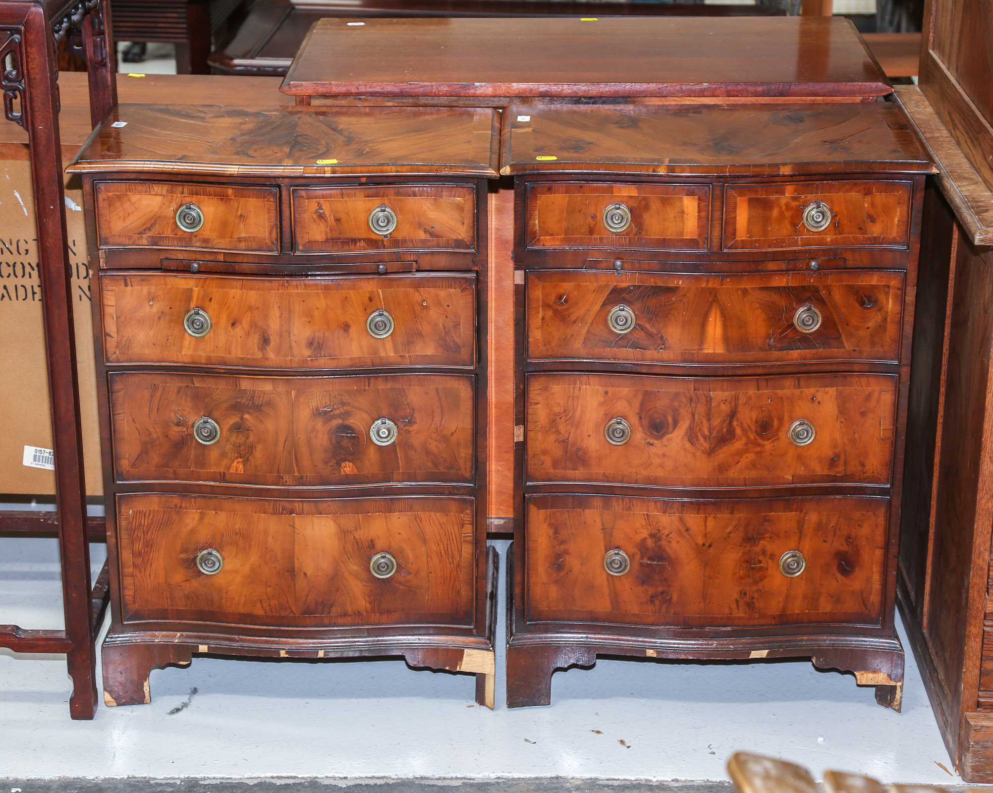 A PAIR OF YEW-WOOD SMALL CHESTS