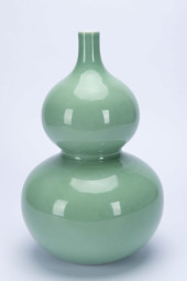 A PALE CELADON-GLAZED GOURD-SH