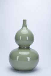 A PALE CELADON-GLAZED GOURD-SH