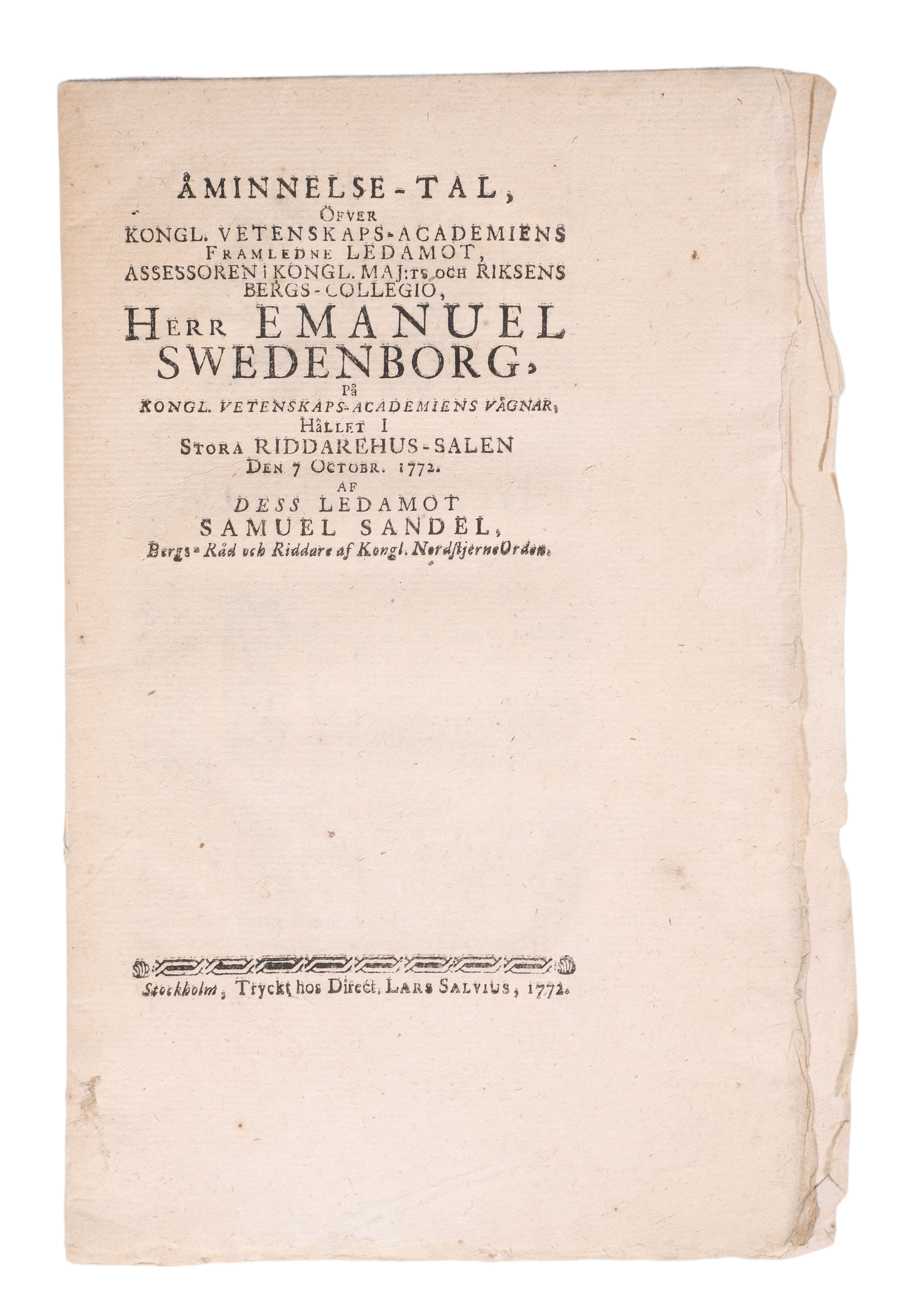 A pamphlet in Swedish by Samuel