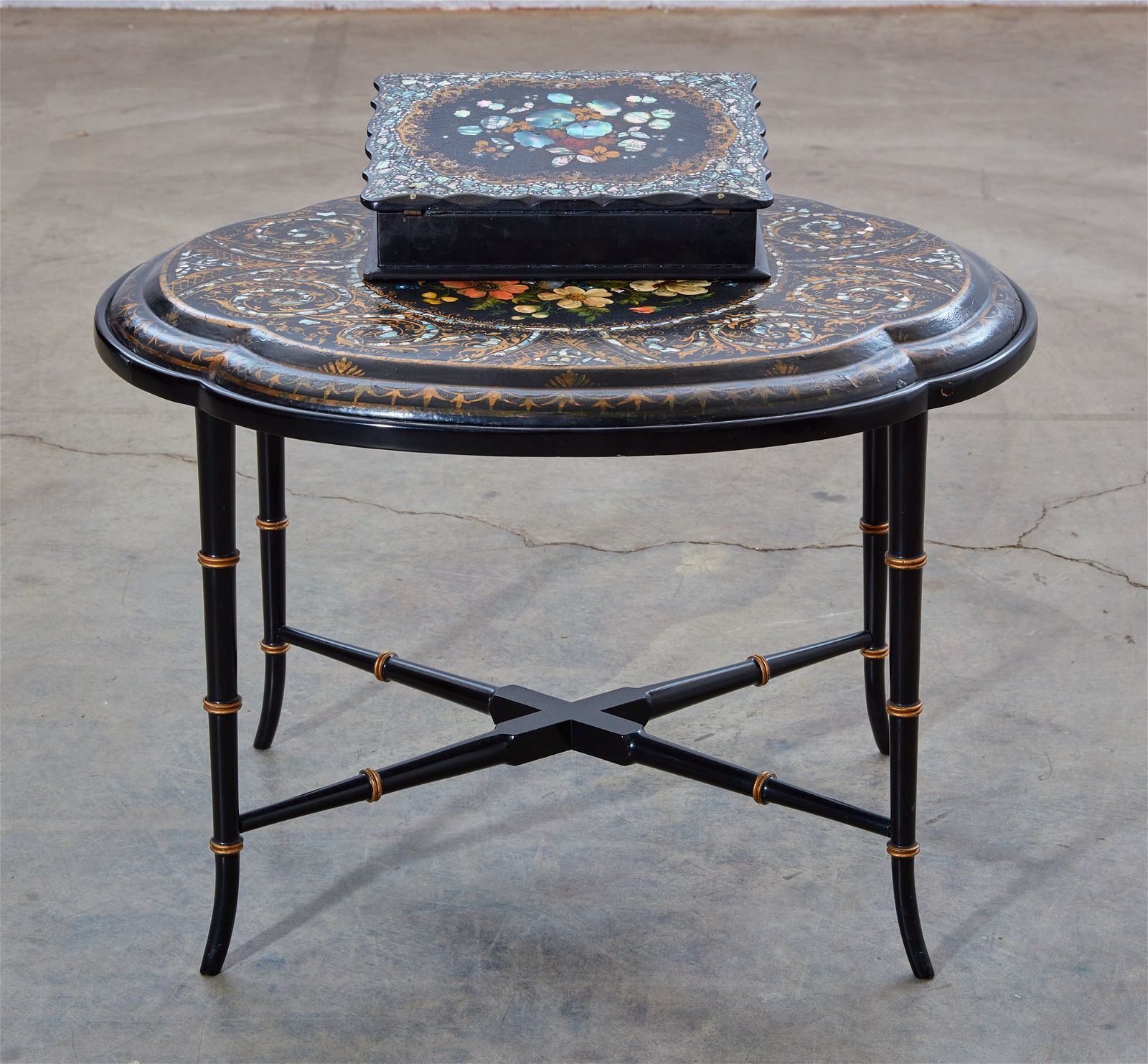 A PAPIER MACHE TABLE TOP & A