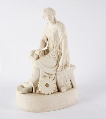 A parian figure of a seated woman