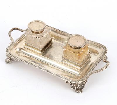 A partners' silver inkstand and pen
