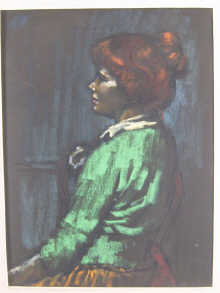 A pastel portrait of a woman signed