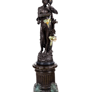A Patinated Bronze Figural Lamp