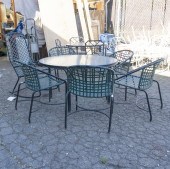 A PATIO EBONIZED METAL FRAMED
