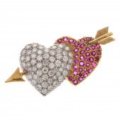 A PAVE DIAMOND & RUBY DOUBLE H