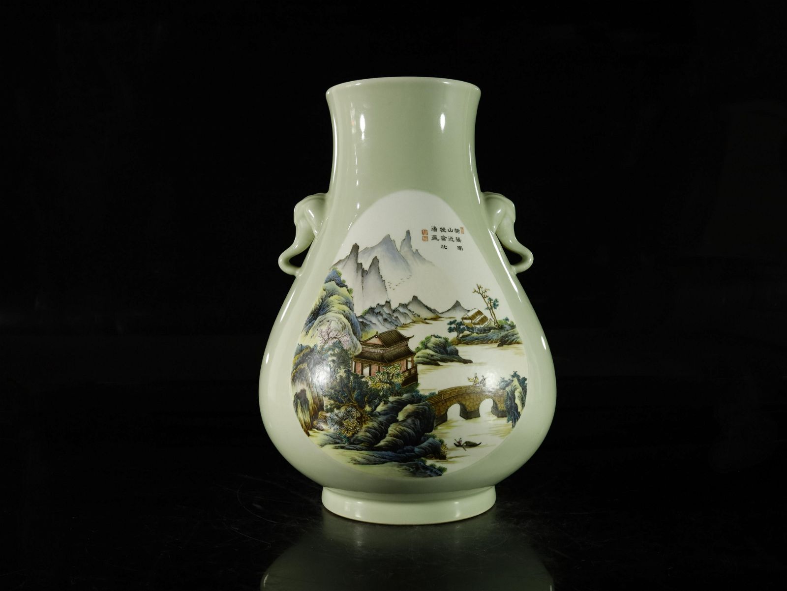 A PEA-GREEN GLAZED 'LANDSCAPE