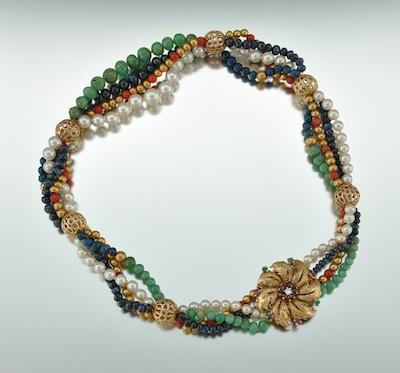 A Pearl and Gemstone Necklace