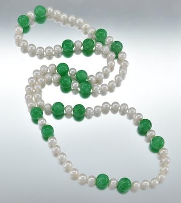 A Pearl and Jadeite Bead Necklace A