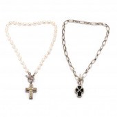 A PEARL AND SILVER PENDANT NEC