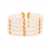 A PEARL & DIAMOND CUFF BRACELE