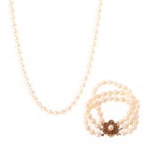 A PEARL & GEMSTONE NECKLACE &