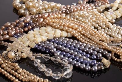 A pearl three-row necklace, set