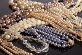 A pearl three-row necklace, se