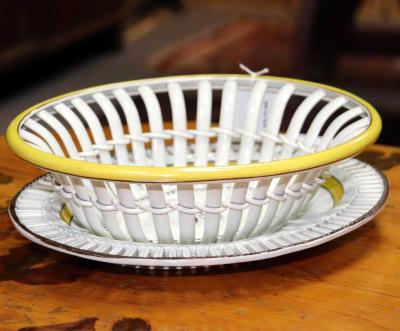 A pearlware moulded oval basket and