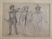 A pen and ink drawing of three