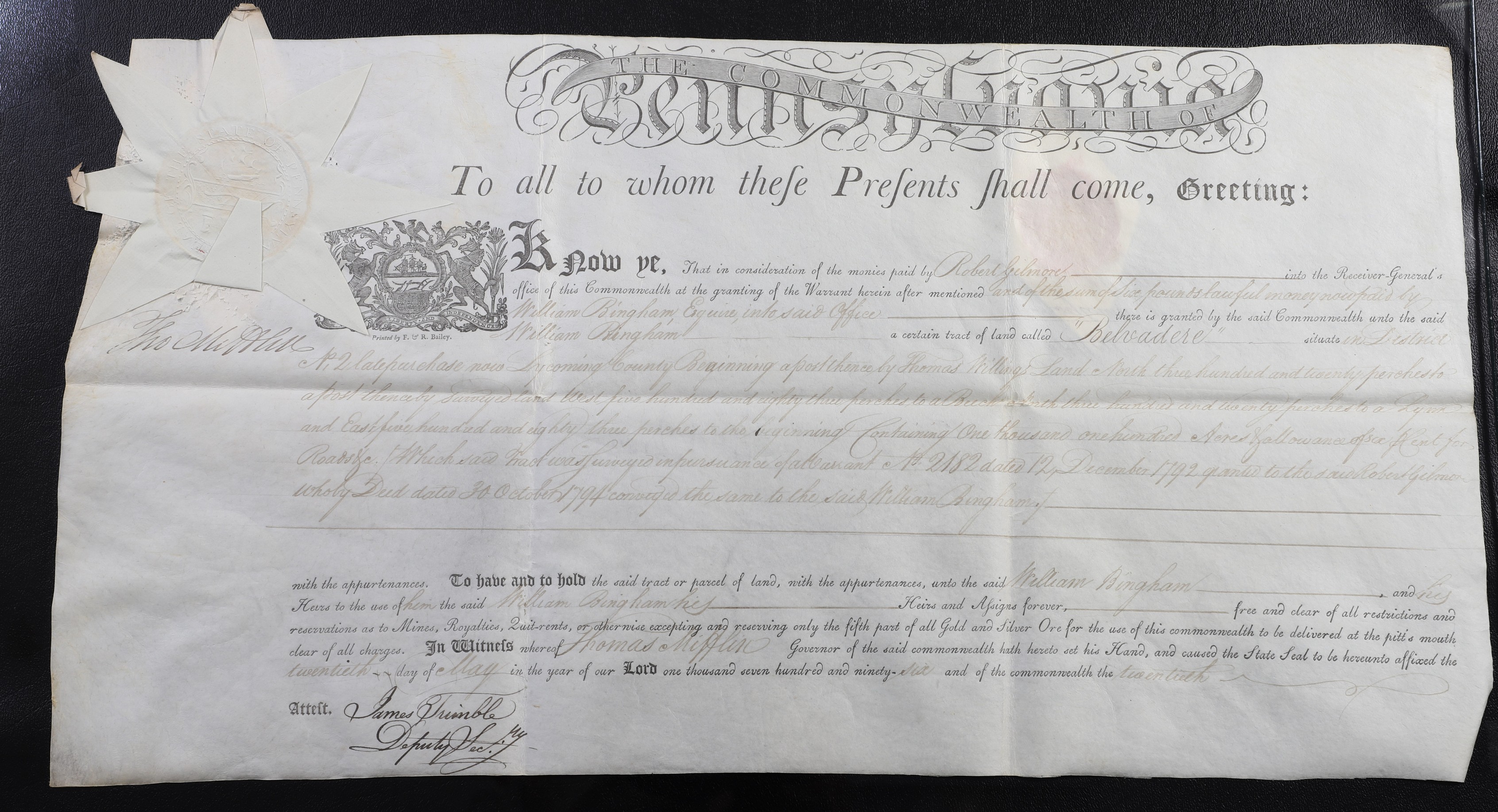 A Pennsylvania land grant on vellum