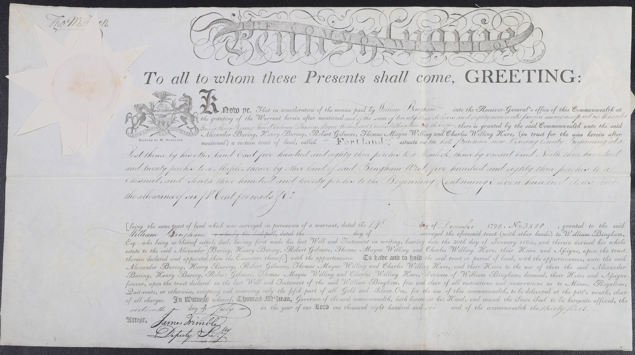 A Pennsylvania land grant on