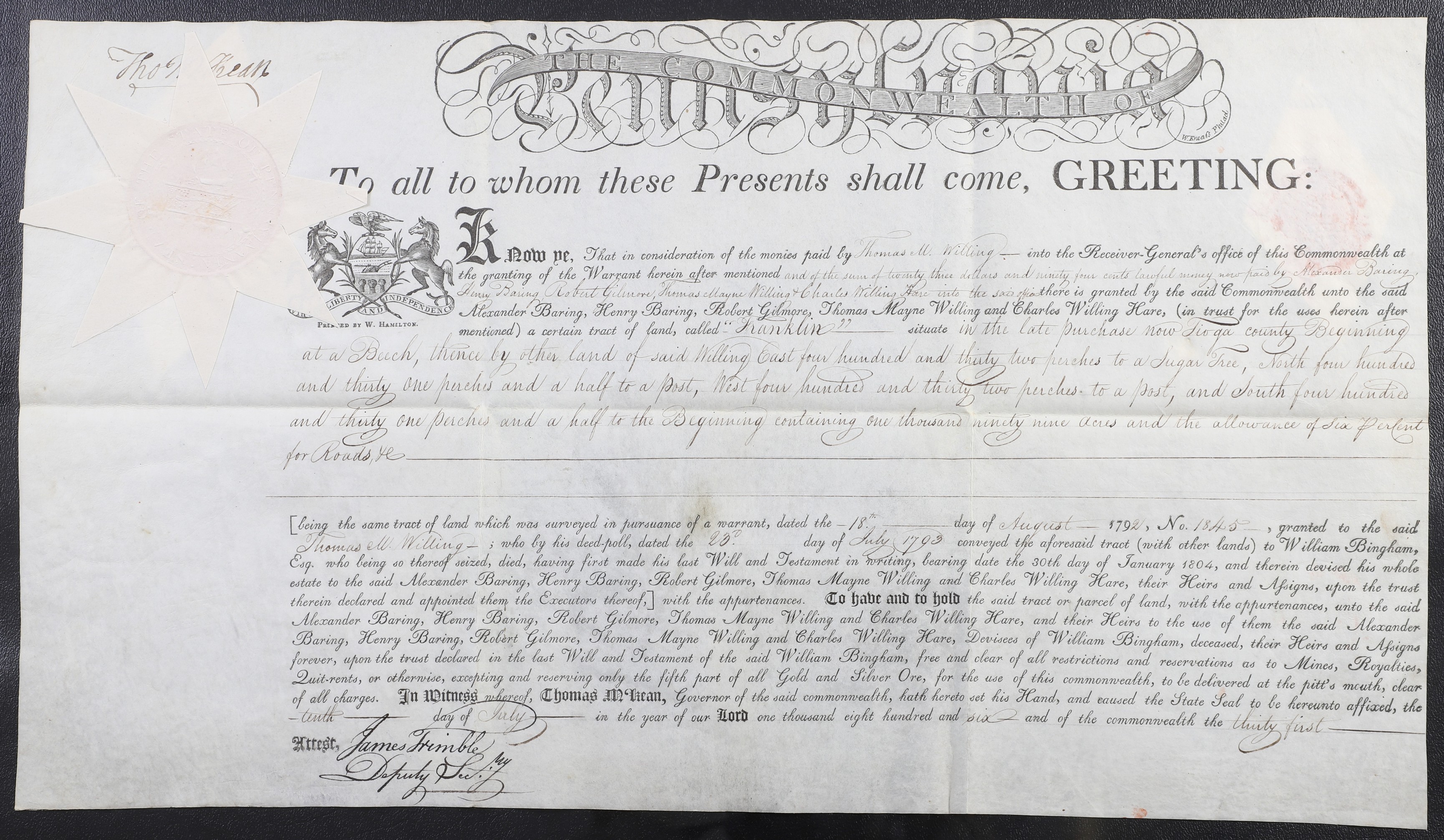 A Pennsylvania land grant on
