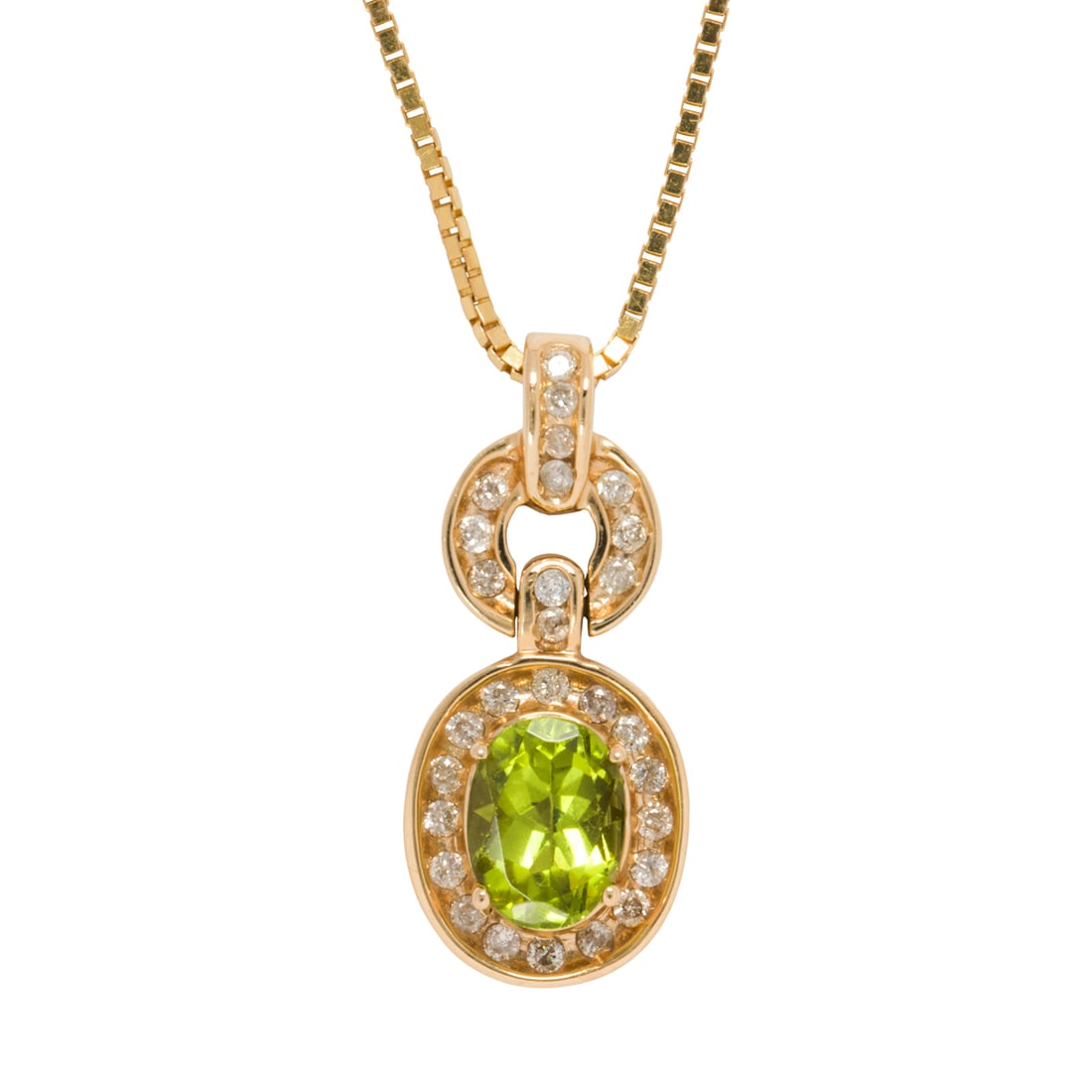 A PERIDOT, DIAMOND AND 14K GOLD