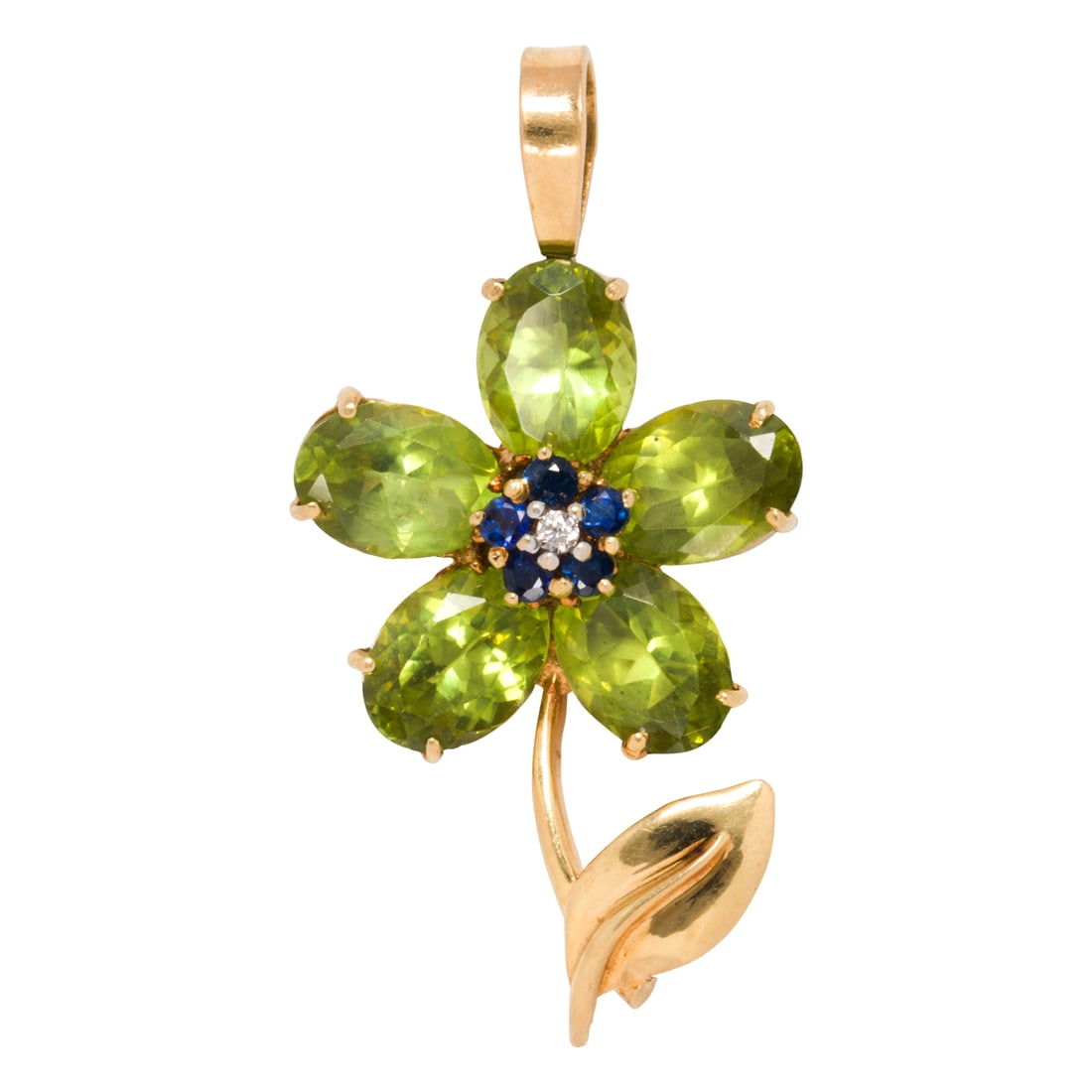 A PERIDOT, SAPPHIRE, DIAMOND AND