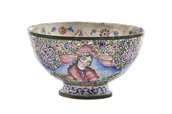 A Persian Enameled Bowl depicting