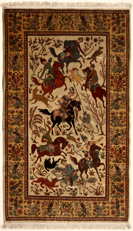 A Persian Kashan woolen hunting rug