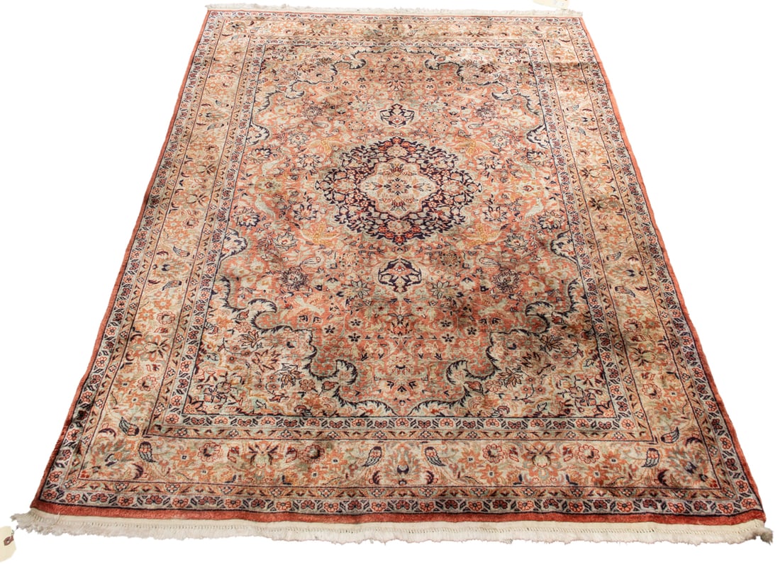 A PERSIAN QUM  ART SILK RUG WITH