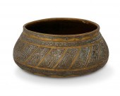 A PERSIAN SILVER OVERLAY BRONZ