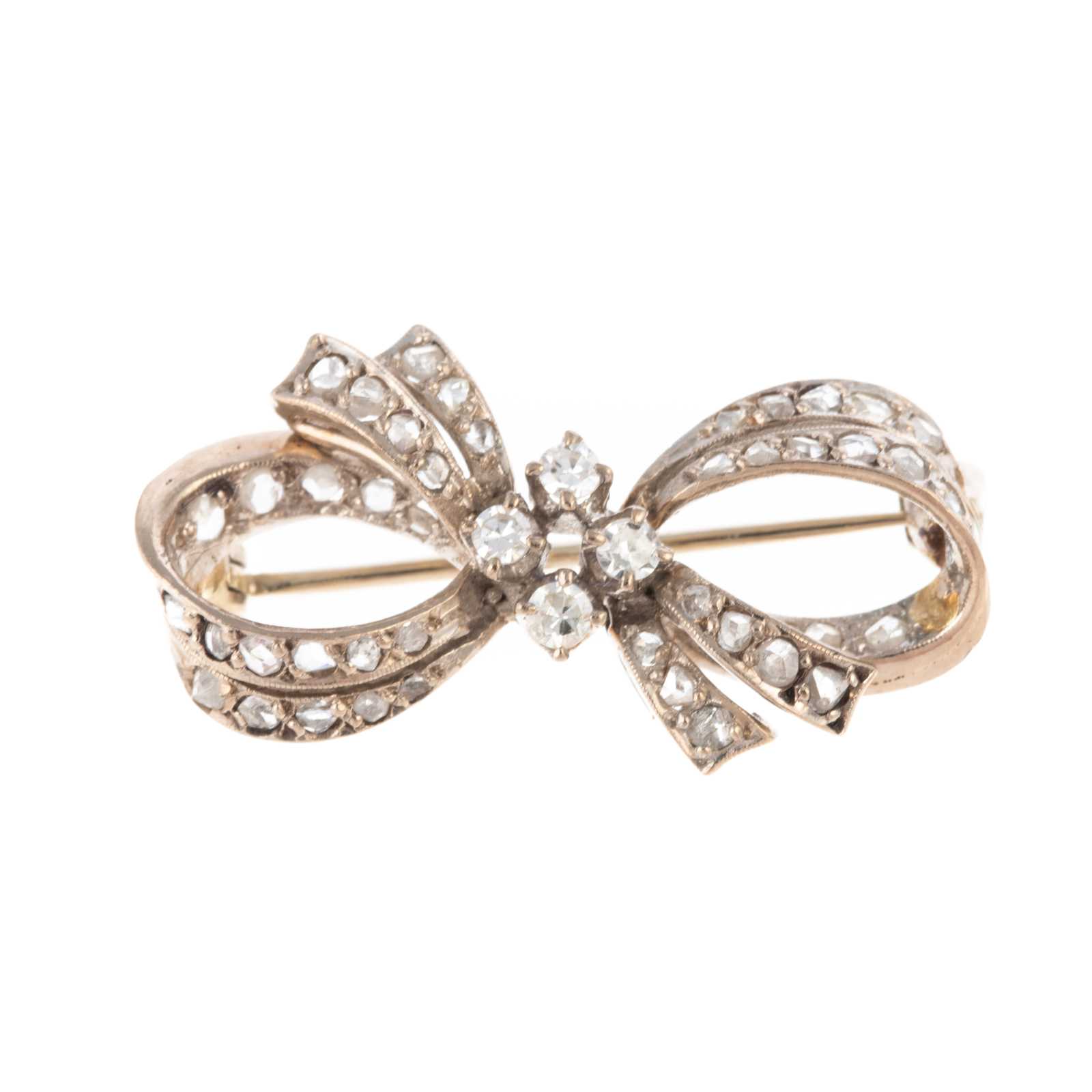 A PETITE DIAMOND BOW PIN IN 14K 14K