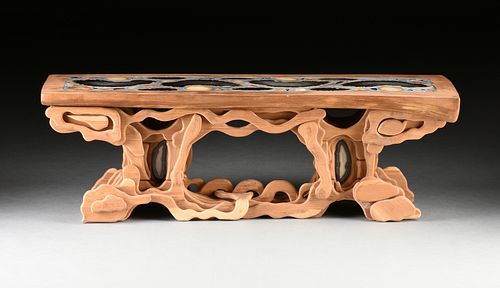A PETRIFIED PALM INLAID AND