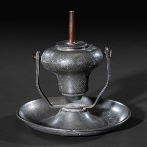 A Pewter Gimbaled Whale Oil Lamp
