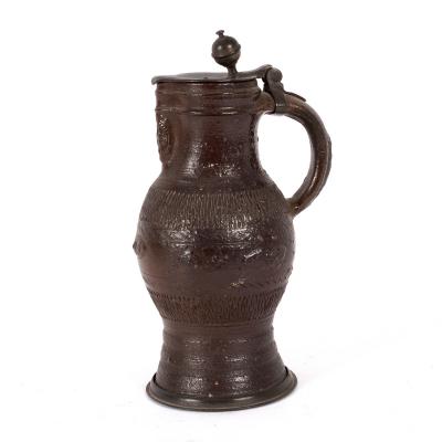 A pewter mounted German stoneware