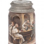A Pewter Mounted Stoneware Ste