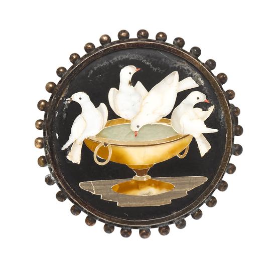 A Pietra Dura Brooch depicting four