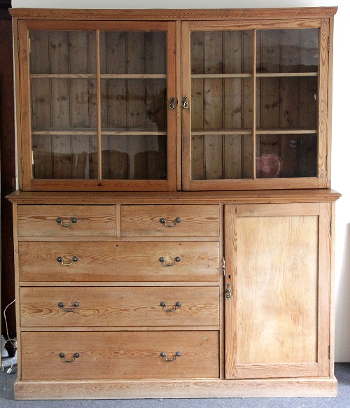 A pine dresser the glazed upper