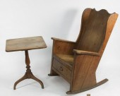 A pine lambing chair the wing