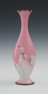 A Pink Enamel Heron Vase with