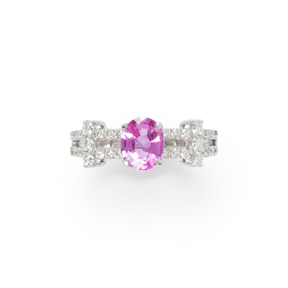 A PINK SAPPHIRE, DIAMOND AND
